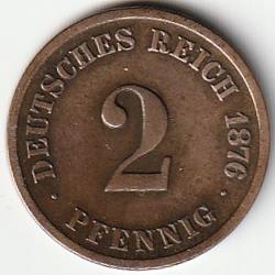 1 Pièce de Monnaie Allemagne 2 pfennig - Wilhelm I type 1 - petit aigle 1876 G Recherchée