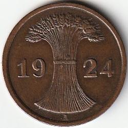 Pièce de Monnaie Allemagne 2 rentenpfennig 1924 A
