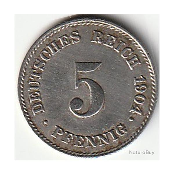 Pice de Monnaie Allemagne 5 pfennig - Wilhelm II type 2 - grand aigle 1904 J