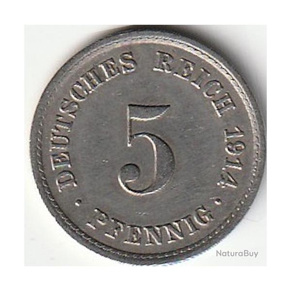 Pice de Monnaie Allemagne 5 pfennig - Wilhelm II type 2 - grand aigle 1914 A