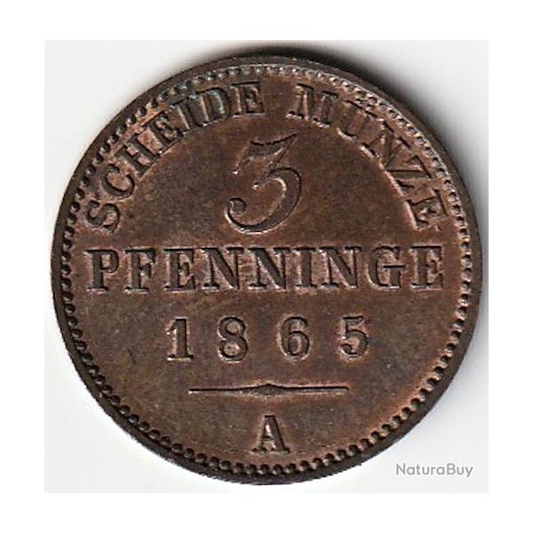 Pice de Monnaie Allemagne 3 pfenninge - Wilhelm I 1865 A sup et recherche