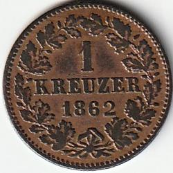 Pièce de Monnaie Allemagne 1 kreuzer - Adolph- Duché de Nassau 1862 recherchée