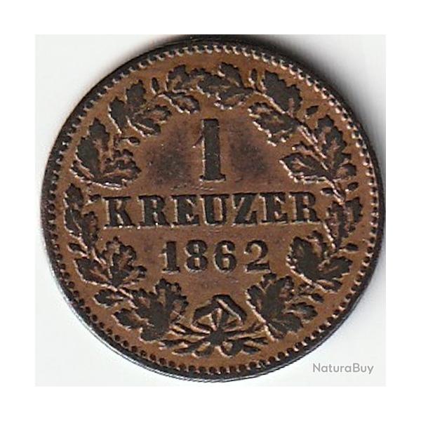 Pice de Monnaie Allemagne 1 kreuzer - Adolph- Duch de Nassau 1862 recherche