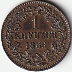 Pièce de Monnaie Allemagne 1 Kreuzer - Frédéric Ier - Grand-Duché de Bade 1866 recherchée