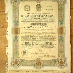 Russie Ville Saint Petersbourg Obligation 500 Francs 187.5 Roubles 4.5% 1901