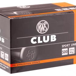 Cartouches 22lr RWS Club 40gr Plomb tête ronde bte de 500