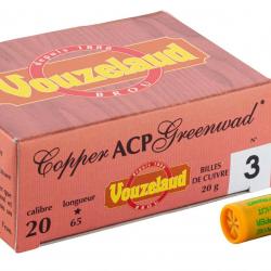 Cartouches Vouzelaud Copper ACP Greenwad Tube plastique - Cal. 20/67 N°4 bte de 10