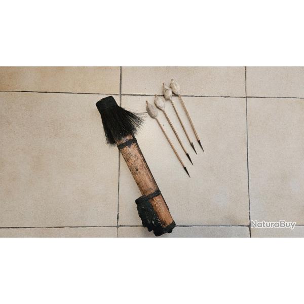 Carquois bambou tte indien sculpt 4 flches