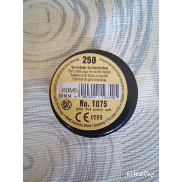 25 amorces RWS 1075, pour tout rvolver et Colt poudre noir