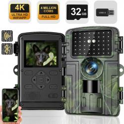 Camera Chasse WiFi 4K/60MP Full HD Vision Nocturne 120° Carte SD 32 Go Lecteur de Carte Étanche IP66