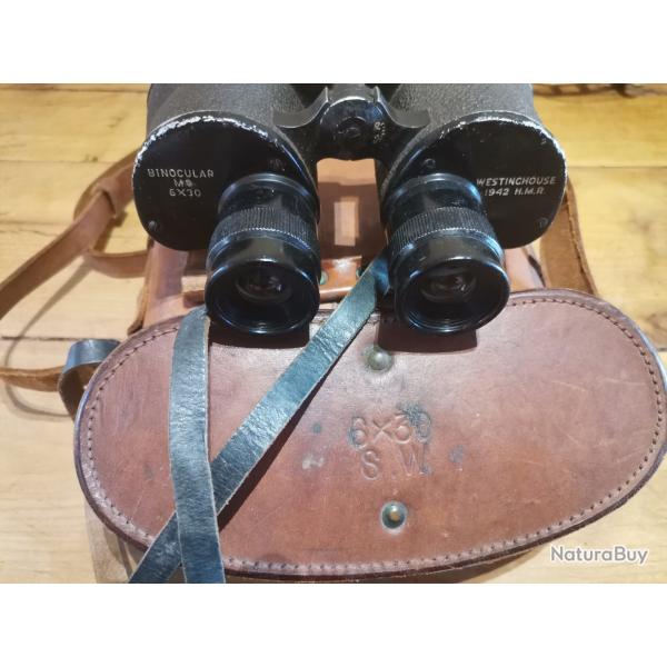 Jumelles amricaines US M3 6x30 Westinghouse 1942 H.M.R avec sangle et tuis cuir