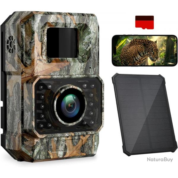 Camra de Chasse Solaire WiFi 60MP 30FPS Batterie 2000mAh Carte SD32 Go Vision Nocturne tanche IP66