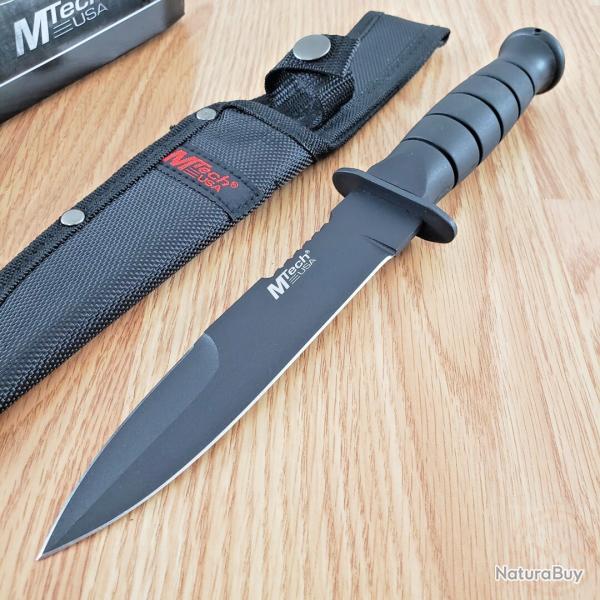 Couteau Tactical Mtech Fighting Combat Dague Lame Acier 440 Manche ABS Etui Nylon