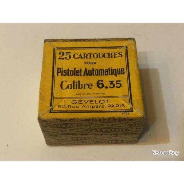 Belle Boite vide 25 cartouches calibre 6.35 GEVELOT
