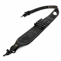 Sangle de Fusil en Cuir Tourbon Réglable Rembourrée Porte-Cartouches 5 Balles Antidérapante chasse