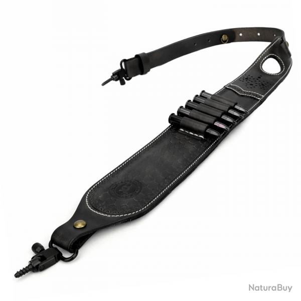 Sangle de Fusil en Cuir Tourbon Rglable Rembourre Porte-Cartouches 5 Balles Antidrapante chasse