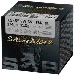 7,5x55 FMJ Boat Tail 11,3g/174grs. (GP11) (Calibre: 7,5x55)