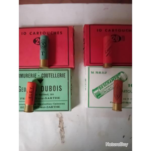 Lot de 4 botes  de10 cartouches anciennes cal 20 douilles cartons
