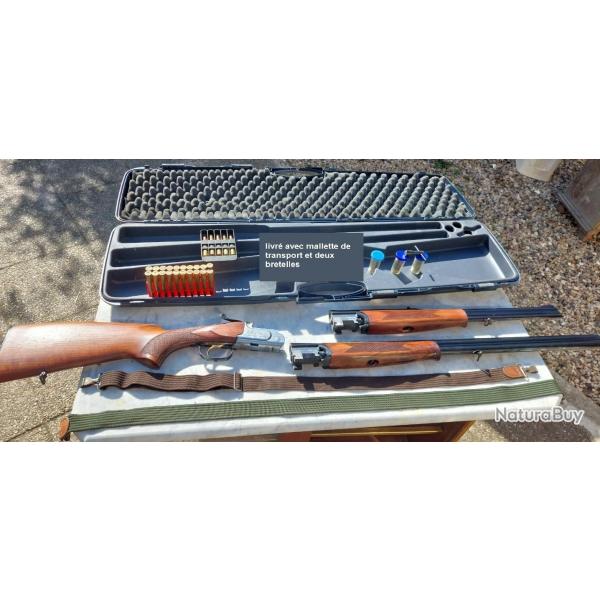 Fusil FAIR express SAFARI Prestige canons 20/76 et 8x57JRS dans sa mallette