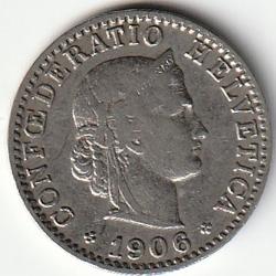 Pièce de Monnaie Suisse 20 centimes Tête de Libertas 1906