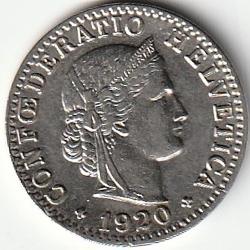 Pièce de Monnaie Suisse 20 centimes Tête de Libertas 1920
