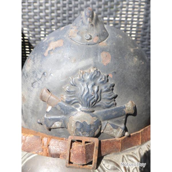 casque ADRIAN WWI artillerie complet avec sa plaque