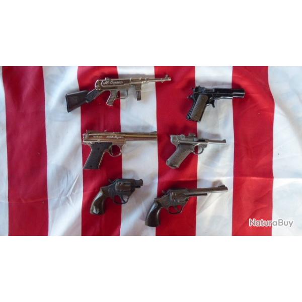 LOT DE 6 MINI PISTOLETS JOUETS A AMORCE MADE IN SPAIN