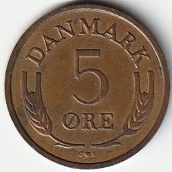 Pièce de Monnaie Danemark  5 Ore - Frederik IX 1968