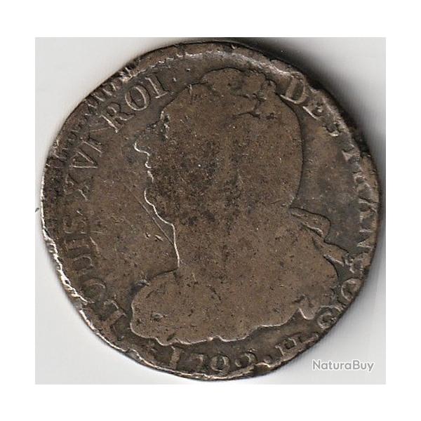 Monnaie France LOUIS XVI  2 sols dit "au faisceau",  type FRANOIS 1792 La Rochelle R 2
