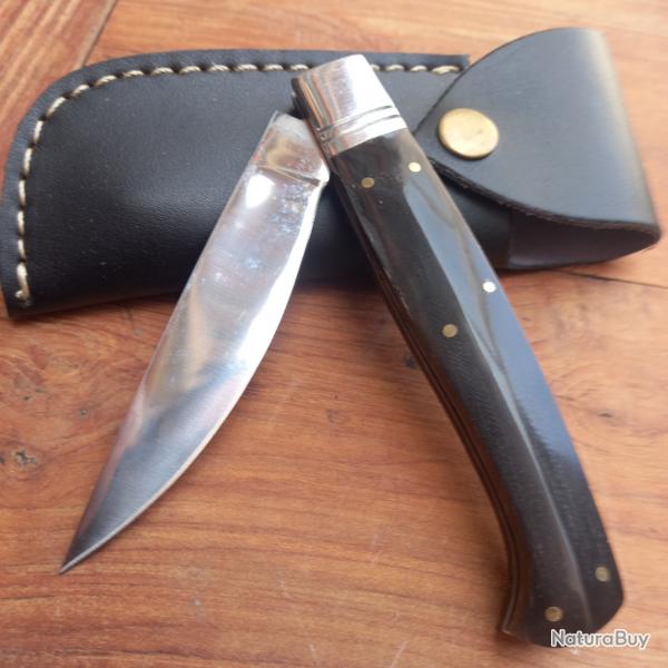 Grand Couteau Pliant Italien Manche en Corne tui en cuir