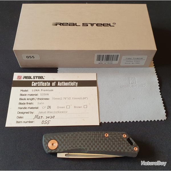 Couteau pliant REAL STEEL Luna Premium Srie Limite : Fibre de carbone / acier S35VN - Etat NEUF