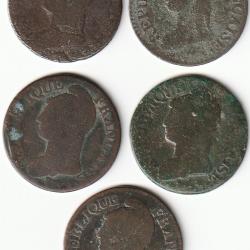 Monnaie Française lot De 5 Pièces De Cinq Centimes Dupré a identifier