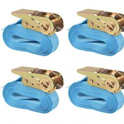 Lot de 4 sangles d'arrimage à cliquet bleu 6 m pour transport sécurisé