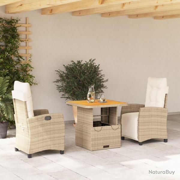 Ensemble  manger de jardin et coussins 3 pcs Beige poly rotin