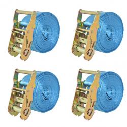 Sangles d'arrimage bleues 6 m x 38 mm en polyester - Lot de 4 sécurité voiture remorque