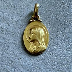 Petite médaille or massif 18 carats - chrétien - pendentif religieux - Marie