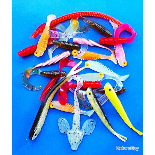 25 Leurres souples carnassiers - Assortiment divers modles et coloris