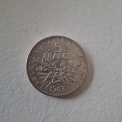 SEMEUSE 5 FRANCS en argent