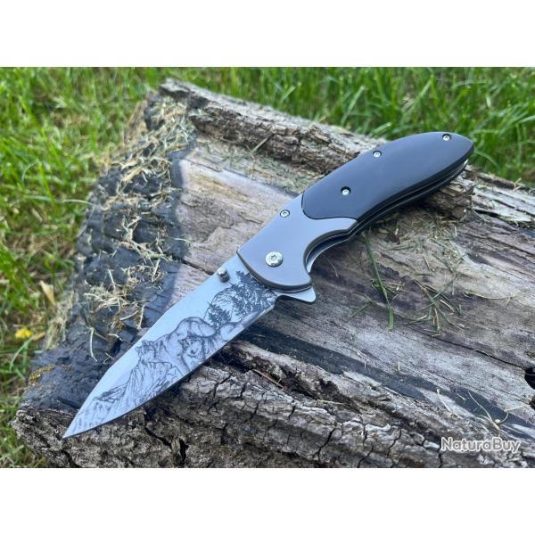 Couteau  Ouverture Assiste - 20 cm loups en montagne enchre