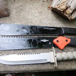 Lot de 3 Poignard Bowies Machette Lame Acier 3Cr13 Manche Cuir Etui LOT POUR REVENDEURS Survivaliste