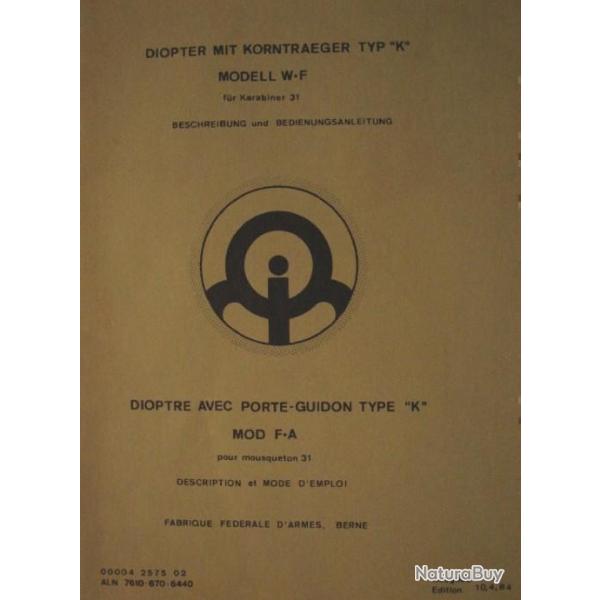 notice DIOPTRE WF pour mousqueton K31 K 31 14 pages en FRANCAIS (envoi par mail) -  (m2437)