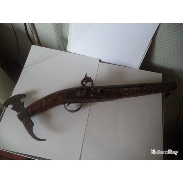 pistolet a pierre silex en bois decor