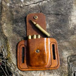 pochette en cuir d'artisan pour 4 munitions de grande chasse / 300 winchester magnum