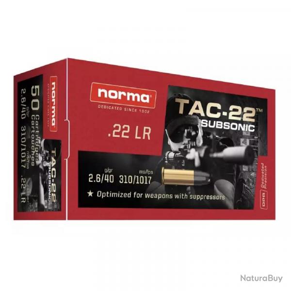 BOITE DE 50 CARTOUCHES NORMA TAC-22 SUBSONIC CAL.22LR HP 40GR