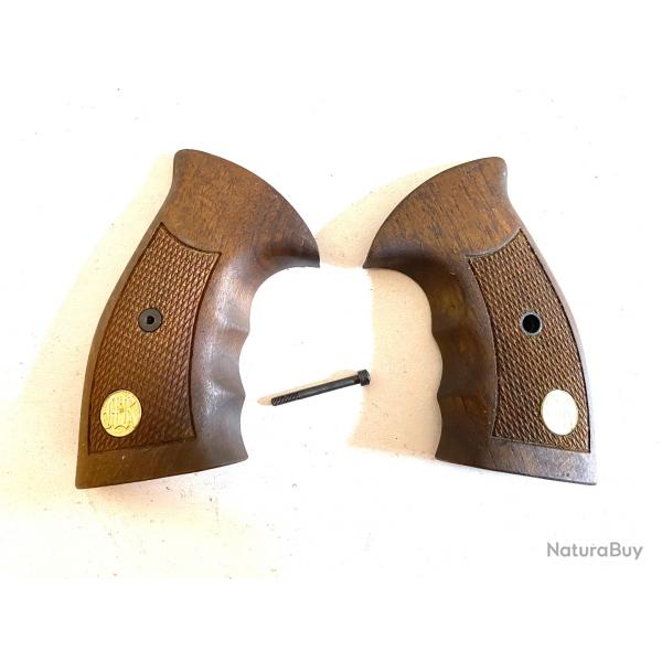 Ancienne pogne Plaquette bois Fonc pour Pistolet Manurhin MR73 + vis