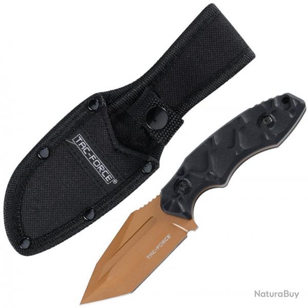 Couteau Tactique Tac Force Lame Fixe Tanto Acier 3Cr13MoV Bronze Manche & tui Nylon TFFIX121BNZ