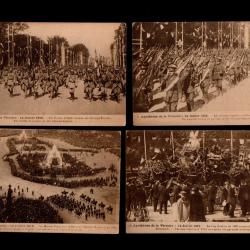 apothéose de la victoire 14 juillet 1919 lot de 4 cartes postales anciennes, marine, troupes anglais