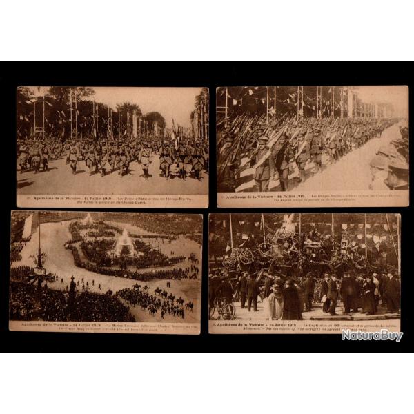 apothose de la victoire 14 juillet 1919 lot de 4 cartes postales anciennes, marine, troupes anglais