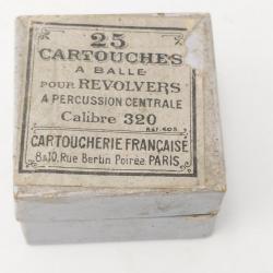 ANCIENNE BOITE MUNITIONS CALIBRE 320 BULLDOG Poudre Noire X 25 CARTOUCHES SFM GEVELOT & GOUPILLAT Fr