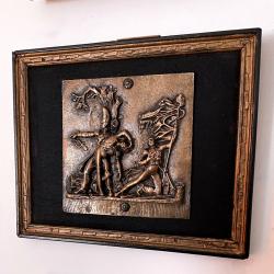 Bas relief en bronze patiné « bataille de Waterloo »